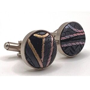 Elegant‎ men's vintage cufflinks woven fabric  textured finish silver tone